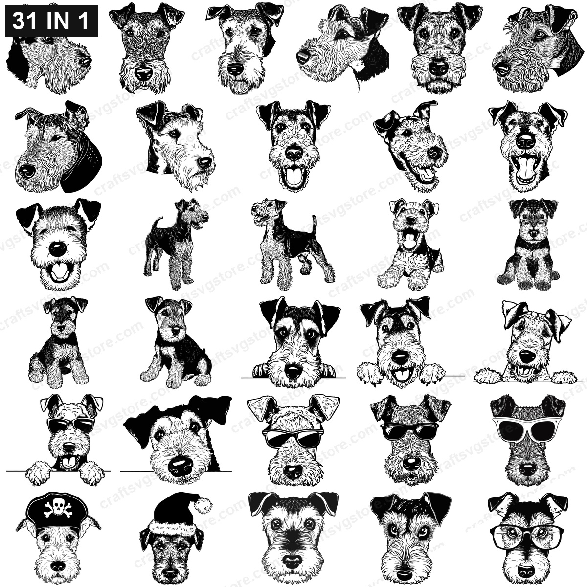 Airedale Terrier SVG bundle preview - all Airedale Terrier dog cut file designs included