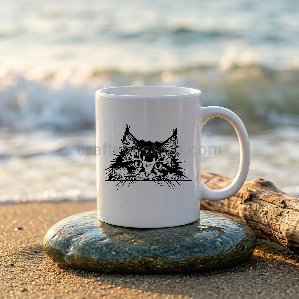 Peeking American Longhair cat SVG on a coffee mug - American Longhair cat lover gift mockup