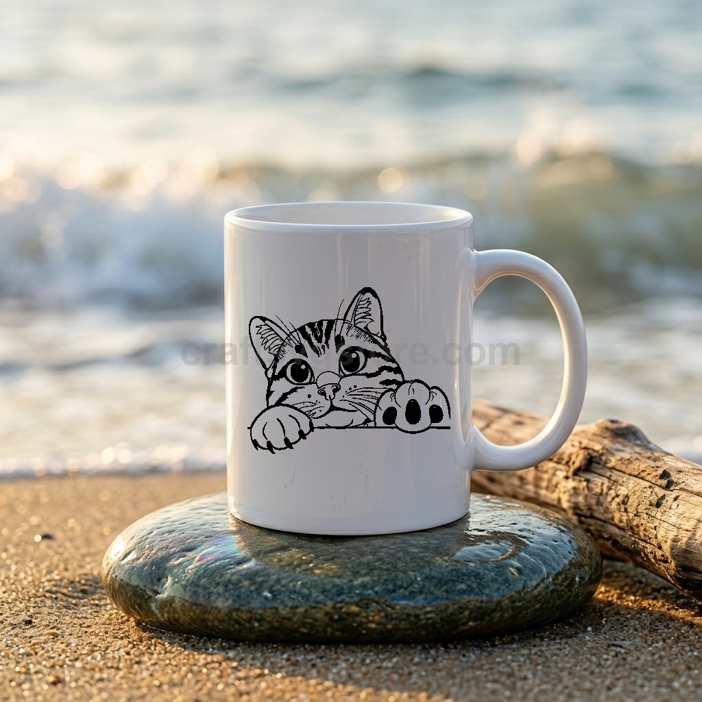 Peeking American Polydactyl cat SVG on a coffee mug - American Polydactyl cat lover gift mockup