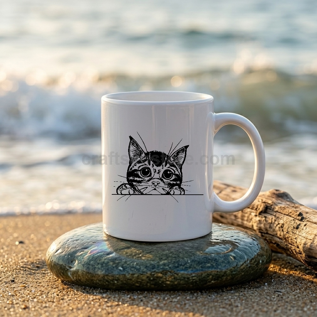 Peeking American Wirehair cat SVG on a coffee mug - American Wirehair cat lover gift mockup