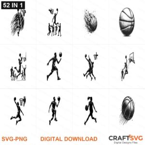 Basketball 52 in1 SVG | Basketball 52 in1 PNG | Basketball 52 in1 SVG Bundle | 52 Digital Download Designs for Cricut and Silhouette | Commercial Use