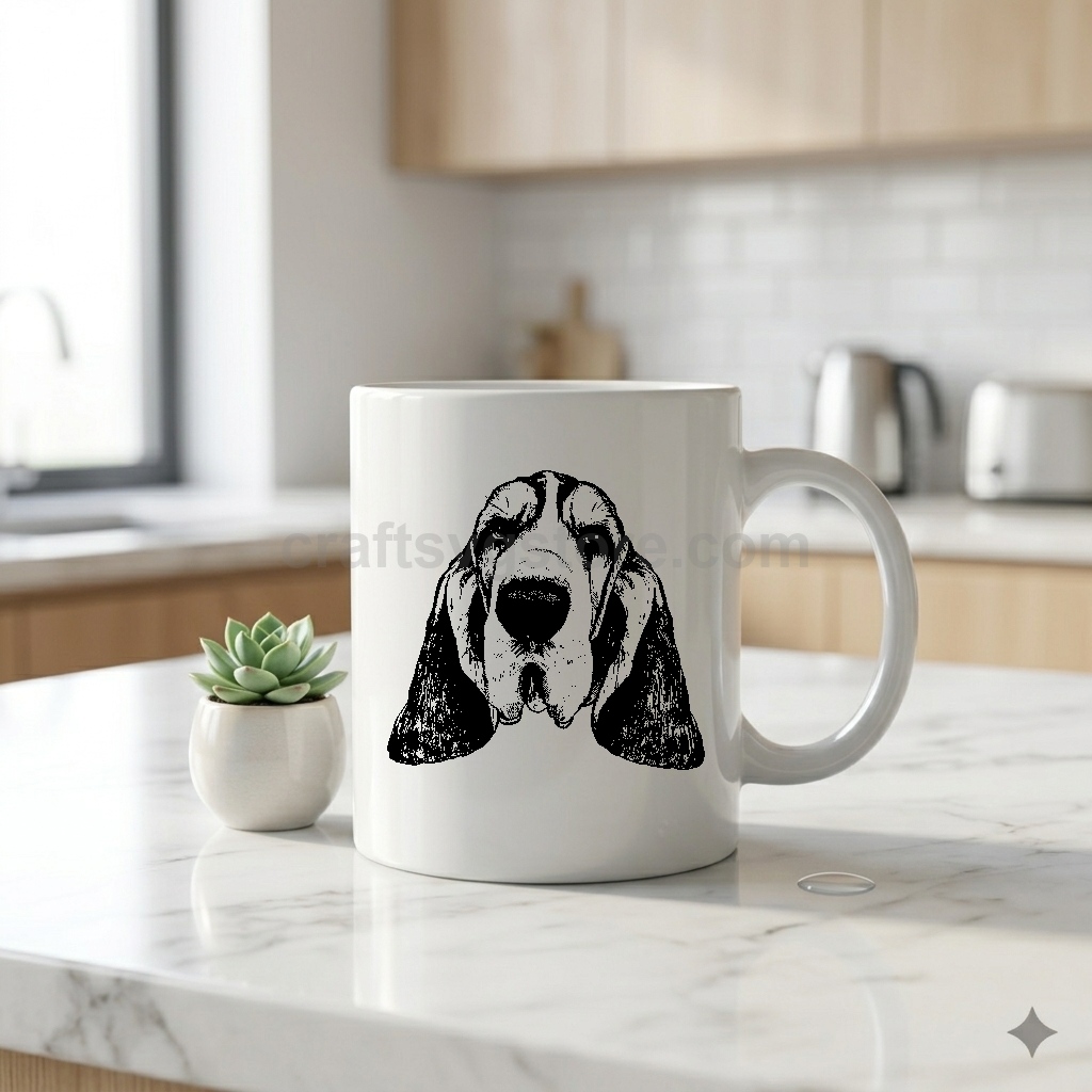 Basset Hound SVG on a coffee mug - Basset Hound dog lover gift mockup
