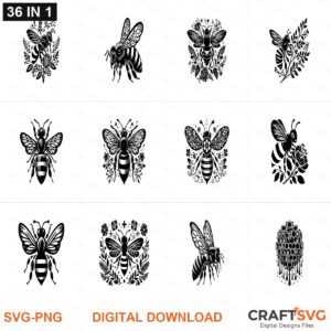Bee SVG | Bee PNG | Bee SVG Bundle | Digital Download Designs for Cricut and Silhouette | Commercial Use