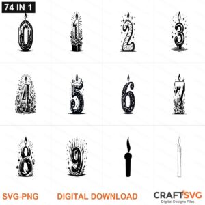 Birthday Candle SVG | Birthday Candle PNG | Birthday Candle SVG Bundle | 74 Digital Download Designs for Cricut and Silhouette | Commercial Use