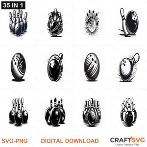 Bowling SVG | Bowling PNG | Bowling SVG Bundle | Digital Download Designs for Cricut and Silhouette | Commercial Use