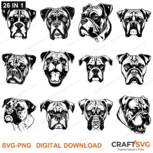 Boxer SVG bundle - Boxer dog designs for Cricut and Silhouette, instant digital download