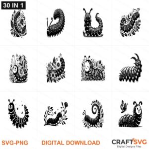 Caterpillar SVG | Caterpillar PNG | Caterpillar SVG Bundle | Digital Download Designs for Cricut and Silhouette | Commercial Use