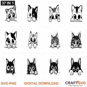 Cats_Peeking_ SVG | Cats_Peeking_ PNG | Cats_Peeking_ SVG Bundle | Digital Download Designs for Cricut and Silhouette | Commercial Use