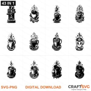 Coffee SVG | Coffee PNG | Coffee SVG Bundle | Digital Download Designs for Cricut and Silhouette | Commercial Use