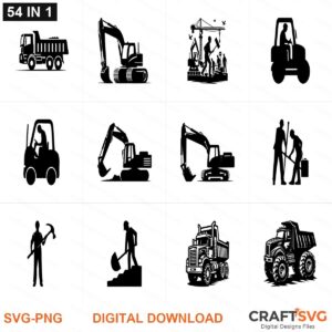 Construction SVG | Construction PNG | Construction SVG Bundle | 54 Digital Download Designs for Cricut and Silhouette | Commercial Use