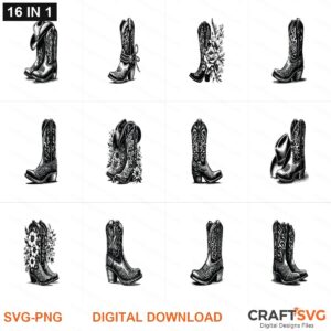 Cowboy boot SVG | Cowboy boot PNG | Cowboy boot SVG Bundle | Digital Download Designs for Cricut and Silhouette | Commercial Use