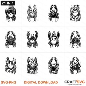 Crab SVG | Crab PNG | Crab SVG Bundle | Digital Download Designs for Cricut and Silhouette | Commercial Use