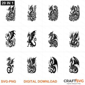 Dragon SVG | Dragon PNG | Dragon SVG Bundle | Digital Download Designs for Cricut and Silhouette | Commercial Use