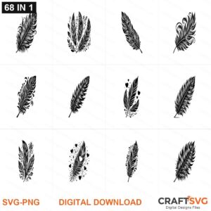 Feather SVG | Feather PNG | Feather SVG Bundle | Digital Download Designs for Cricut and Silhouette | Commercial Use