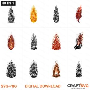 Fire Flame SVG | Fire Flame PNG | Fire Flame SVG Bundle | Digital Download Designs for Cricut and Silhouette | Commercial Use
