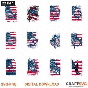 Fish_with_Usa_Flag_22_in_1 SVG | Fish_with_Usa_Flag_22_in_1 PNG | Fish_with_Usa_Flag_22_in_1 SVG Bundle | Digital Download Designs for Cricut and Silhouette | Commercial Use