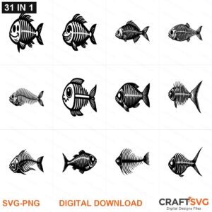 Fishbone SVG | Fishbone PNG | Fishbone SVG Bundle | Digital Download Designs for Cricut and Silhouette | Commercial Use