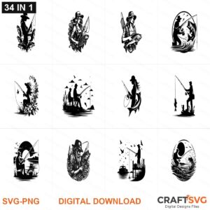 Fishing SVG | Fishing PNG | Fishing SVG Bundle | Digital Download Designs for Cricut and Silhouette | Commercial Use