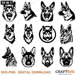German Shepherd SVG bundle - German Shepherd dog designs for Cricut and Silhouette, instant digital download