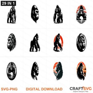 Gorilla SVG | Gorilla PNG | Gorilla SVG Bundle | Digital Download Designs for Cricut and Silhouette | Commercial Use