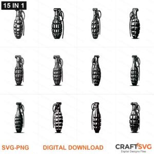 Grenade SVG | Grenade PNG | Grenade SVG Bundle | Digital Download Designs for Cricut and Silhouette | Commercial Use