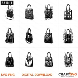 Handbag SVG | Handbag PNG | Handbag SVG Bundle | Digital Download Designs for Cricut and Silhouette | Commercial Use
