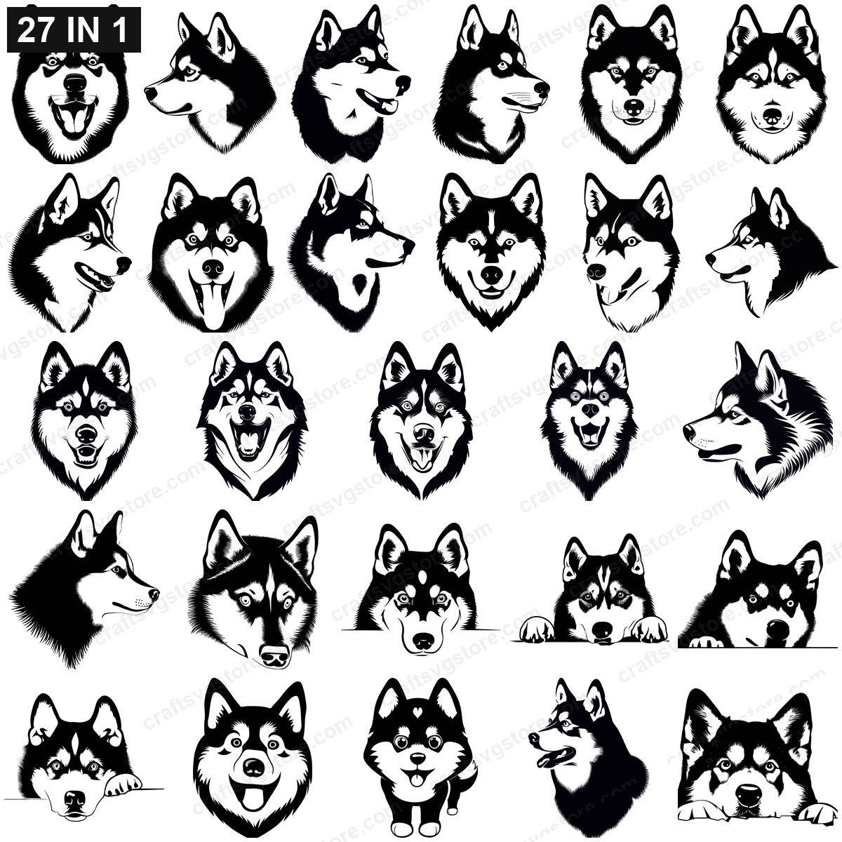 Husky SVG bundle preview - all Husky dog cut file designs included