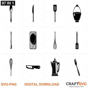 KITCHEN UTENSILS SVG | KITCHEN UTENSILS PNG | KITCHEN UTENSILS SVG Bundle | Digital Download Designs for Cricut and Silhouette | Commercial Use