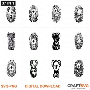 Koala SVG | Koala PNG | Koala SVG Bundle | Digital Download Designs for Cricut and Silhouette | Commercial Use