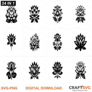Lotus Flower SVG | Lotus Flower PNG | Lotus Flower SVG Bundle | Digital Download Designs for Cricut and Silhouette | Commercial Use