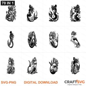 Mermaid SVG | Mermaid PNG | Mermaid SVG Bundle | Digital Download Designs for Cricut and Silhouette | Commercial Use