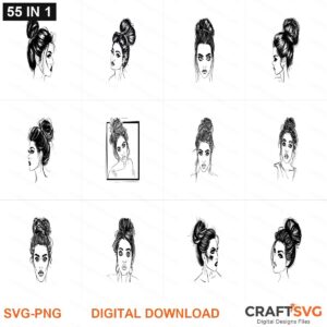 Messy bun SVG | Messy bun PNG | Messy bun SVG Bundle | Digital Download Designs for Cricut and Silhouette | Commercial Use