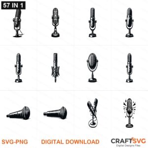 Microphone SVG | Microphone PNG | Microphone SVG Bundle | Digital Download Designs for Cricut and Silhouette | Commercial Use