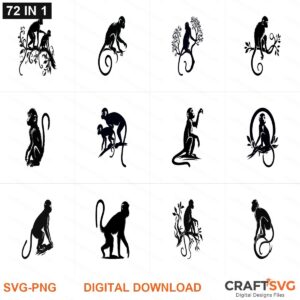 Monkey SVG | Monkey PNG | Monkey SVG Bundle | Digital Download Designs for Cricut and Silhouette | Commercial Use