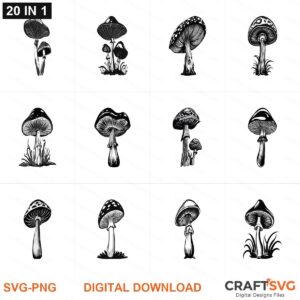 Mushroom 20_IN_1 SVG | Mushroom 20_IN_1 PNG | Mushroom 20_IN_1 SVG Bundle | Digital Download Designs for Cricut and Silhouette | Commercial Use