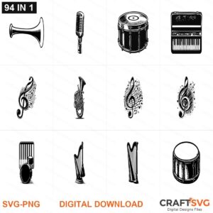 Musical instruments SVG | Musical instruments PNG | Musical instruments SVG Bundle | Digital Download Designs for Cricut and Silhouette | Commercial Use