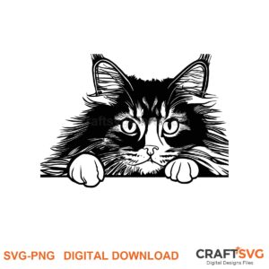 Peeking Norwegian Forest cat SVG PNG design for Cricut and Silhouette, instant download