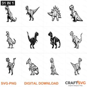 Origami Dinosaur SVG | Origami Dinosaur PNG | Origami Dinosaur SVG Bundle | Digital Download Designs for Cricut and Silhouette | Commercial Use