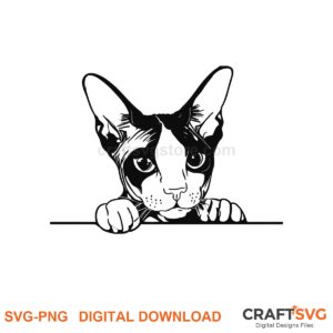 Peeking Peterbald cat SVG PNG design for Cricut and Silhouette, instant download