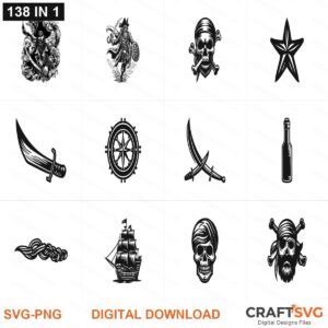 Pirate SVG | Pirate PNG | Pirate SVG Bundle | Digital Download Designs for Cricut and Silhouette | Commercial Use