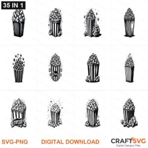 Popcorn SVG | Popcorn PNG | Popcorn SVG Bundle | Digital Download Designs for Cricut and Silhouette | Commercial Use