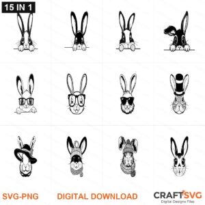 Rabbit_Face_15_in_1 SVG | Rabbit_Face_15_in_1 PNG | Rabbit_Face_15_in_1 SVG Bundle | Digital Download Designs for Cricut and Silhouette | Commercial Use