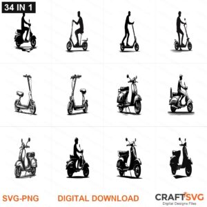 Scooter SVG | Scooter PNG | Scooter SVG Bundle | Digital Download Designs for Cricut and Silhouette | Commercial Use