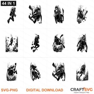 Scuba Diving SVG | Scuba Diving PNG | Scuba Diving SVG Bundle | Digital Download Designs for Cricut and Silhouette | Commercial Use