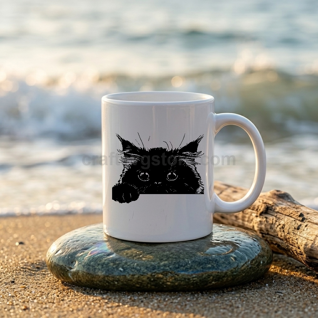 Peeking Selkirk Rex cat SVG on a coffee mug - Selkirk Rex cat lover gift mockup