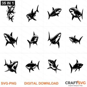 Shark SVG | Shark PNG | Shark SVG Bundle | Digital Download Designs for Cricut and Silhouette | Commercial Use