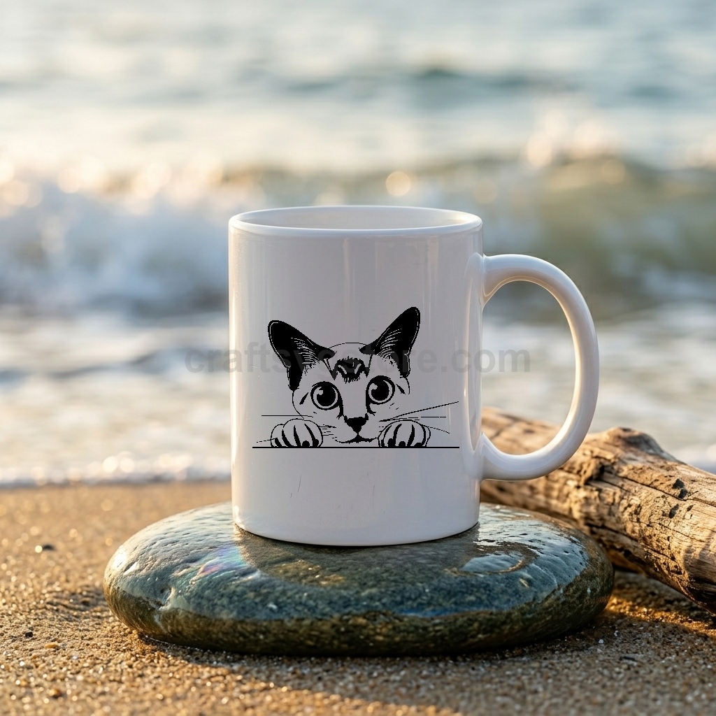 Peeking Singapura cat SVG on a coffee mug - Singapura cat lover gift mockup