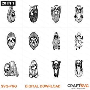 Sloth SVG | Sloth PNG | Sloth SVG Bundle | Digital Download Designs for Cricut and Silhouette | Commercial Use