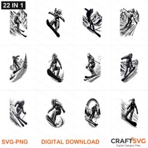 Snow Boarding SVG | Snow Boarding PNG | Snow Boarding SVG Bundle | Digital Download Designs for Cricut and Silhouette | Commercial Use
