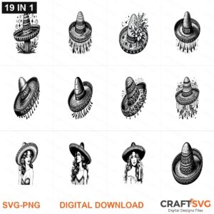 Sombrero SVG | Sombrero PNG | Sombrero SVG Bundle | Digital Download Designs for Cricut and Silhouette | Commercial Use